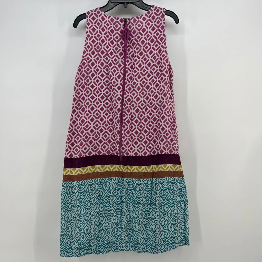 Ann Taylor LOFT Womens‎ Linen Geometric Print Shift Dress Magenta Teal Size 4